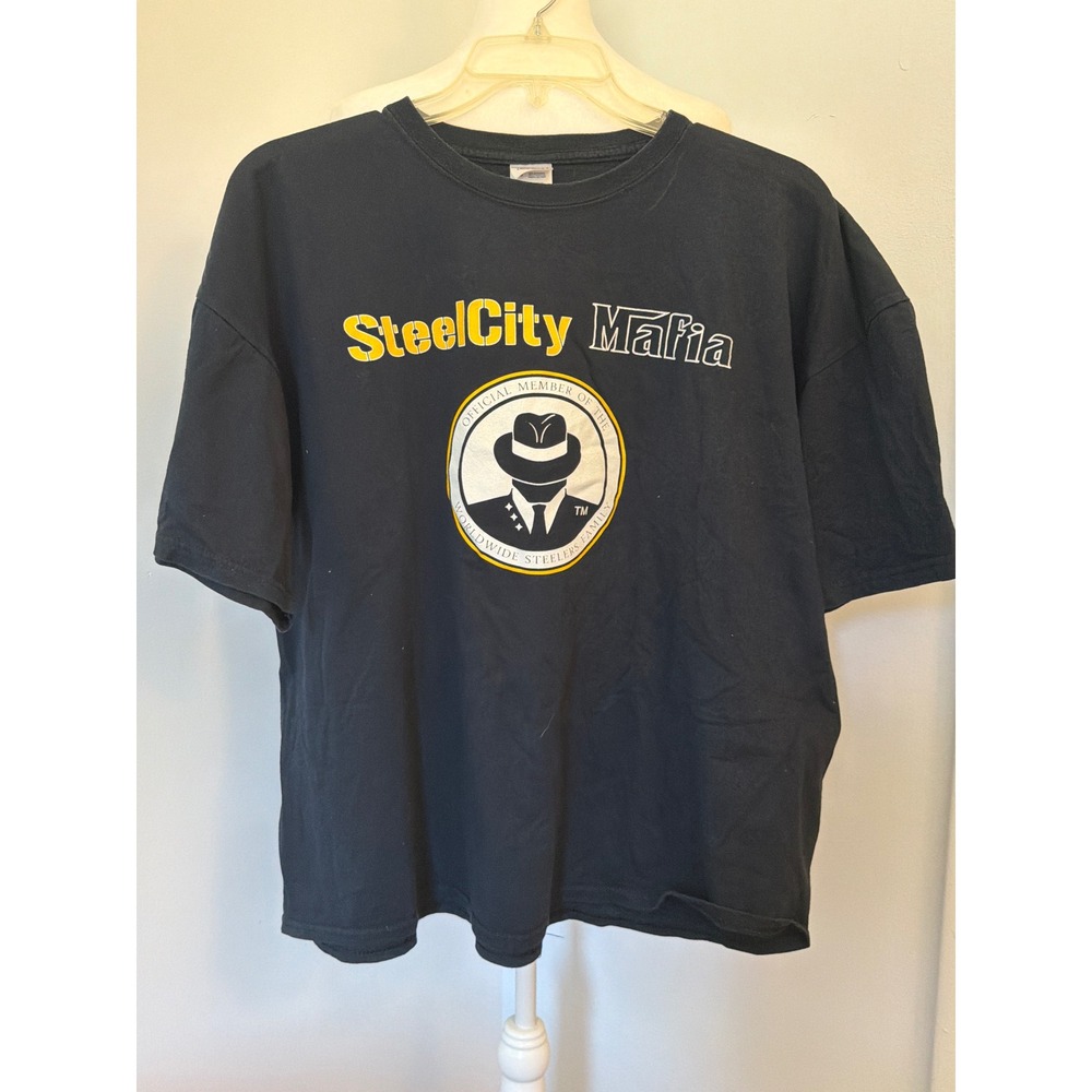 Steel City Mafia Pittsburgh Steelers Fan T-Shirt Mens 2XL Black Gildan Cotton